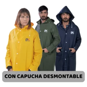 BIL-VEX impermeable CAPA DE LLUVIA PVC capucha desmontable bolsillos y ajuste puños
