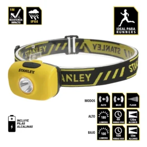 STANLEY linterna DE CABEZA 180 lm angular resist/agua anti-impacto MODO FLASH