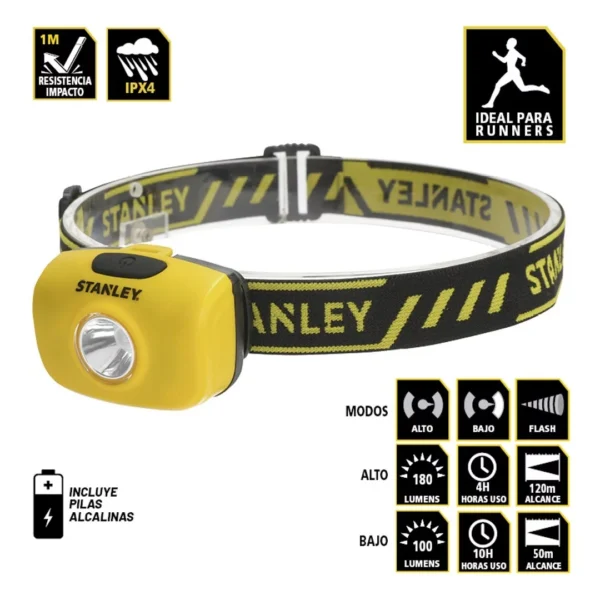STANLEY linterna DE CABEZA 180 lm angular resist/agua anti-impacto MODO FLASH