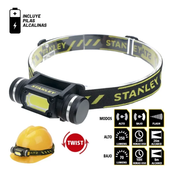 STANLEY linterna DE CABEZA 250 lm angular resist/agua anti-impacto MODO FLASH