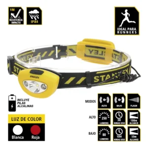 STANLEY linterna DE CABEZA 250 lm angular resist/agua anti-impacto MODO FLASH bicolor