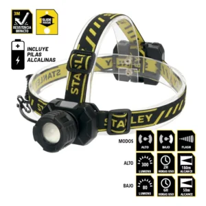 STANLEY linterna DE CABEZA 300 lm angular zoom ajustable MODO FLASH