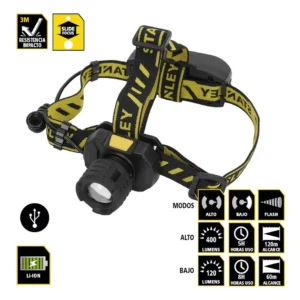 STANLEY linterna DE CABEZA 400 lm RECARGABLE foco ajustable