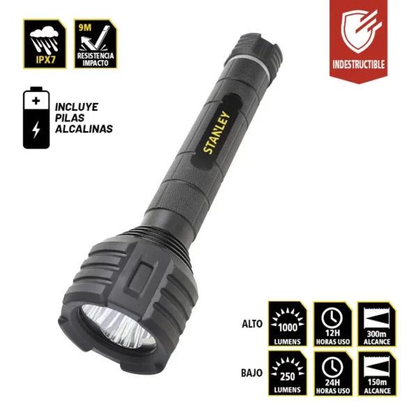 STANLEY linterna DE MANO LED INDESTRUCTIBLE 1000 lm resist/agua anti-impacto