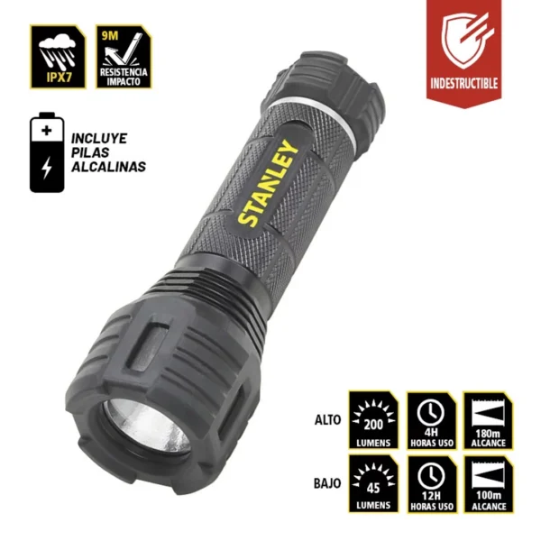STANLEY linterna DE MANO LED INDESTRUCTIBLE 200 lm resist/agua anti-impacto