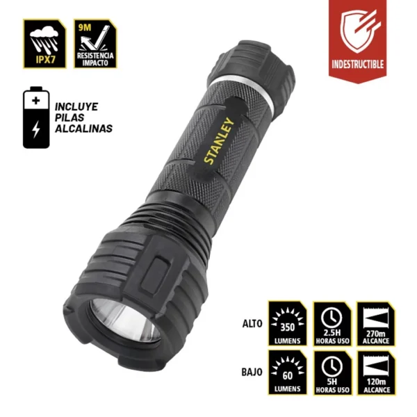 STANLEY linterna DE MANO LED INDESTRUCTIBLE 350 lm resist/agua anti-impacto