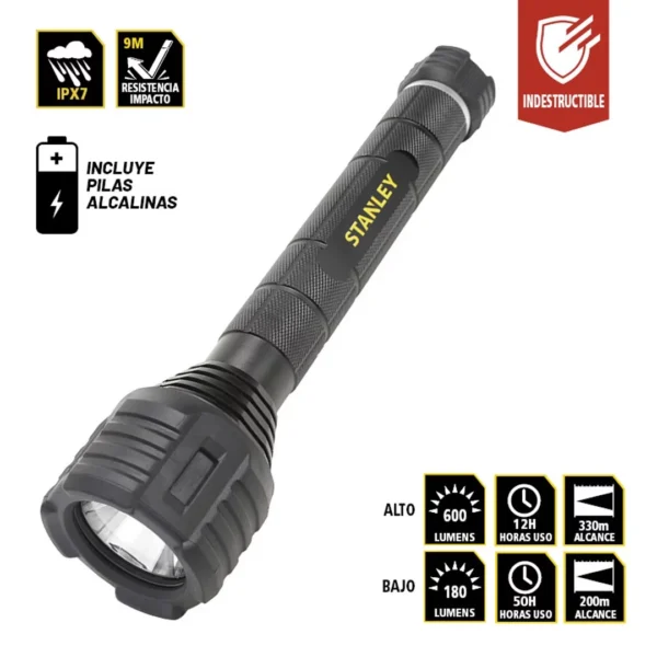 STANLEY linterna DE MANO LED INDESTRUCTIBLE 600 lm resist/agua anti-impacto