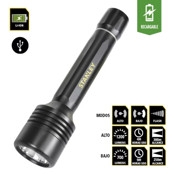 STANLEY linterna DE MANO LED RECARGABLE 1200 lm USB