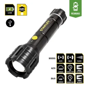 STANLEY linterna DE MANO LED RECARGABLE 2000 lm USB