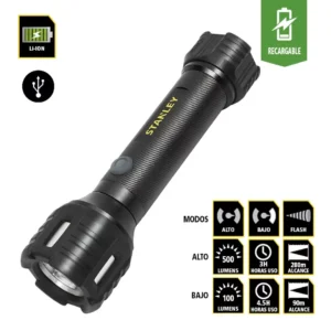 STANLEY linterna DE MANO LED RECARGABLE 500 lm USB