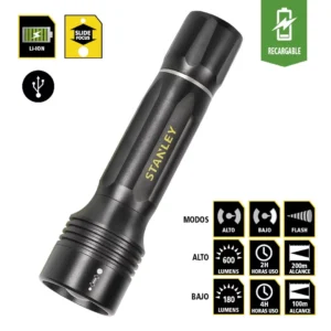 STANLEY linterna DE MANO LED RECARGABLE 600 lm USB