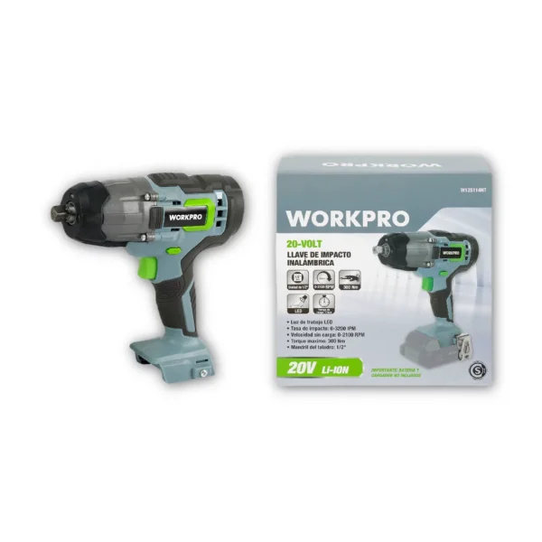 WORKPRO ATORNILLADOR DE IMPACTO INALÁMBRICO 20V ion litio potencia 2100 RPM