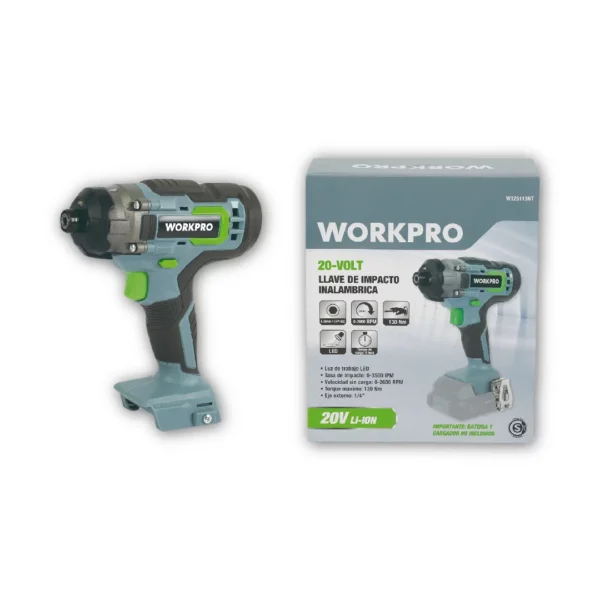 WORKPRO LLAVE DE IMPACTO INALÁMBRICA 20V ion litio potencia 2600 RPM
