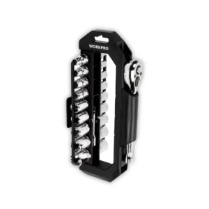 WORKPRO JUEGO TUBOS 23 piezas BOCALLAVES 1/4 + 3/8 con rack rotable encastre