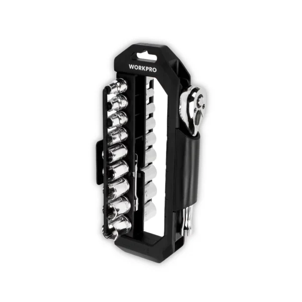 WORKPRO JUEGO TUBOS 23 piezas BOCALLAVES 1/4 + 3/8 con rack rotable encastre