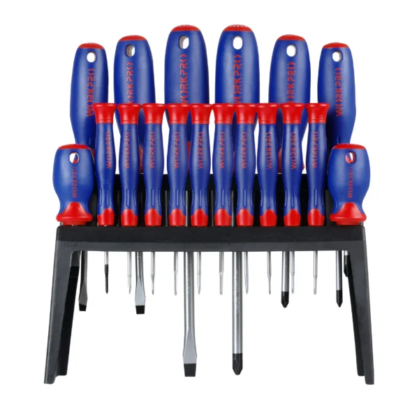 WORKPRO JUEGO DESTORNILLADORES 18 piezas CR-V con Soporte