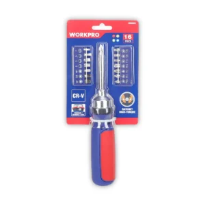 WORKPRO DESTORNILLADOR RATCHET con mango y puntas múltiples abatibles