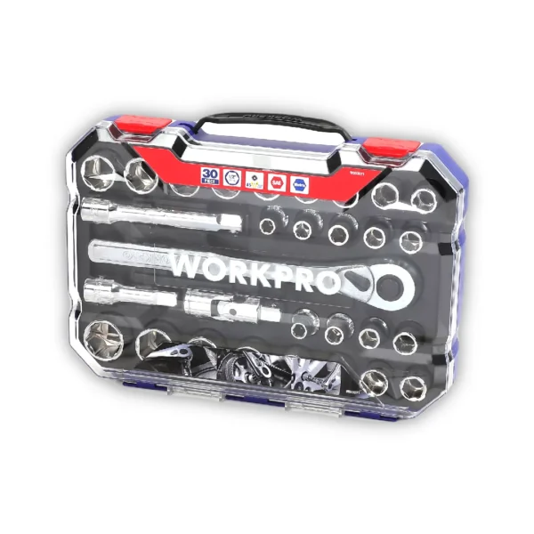 WORKPRO JUEGO TUBOS 30 piezas BOCALLAVES 6 puntas encastre 1/2