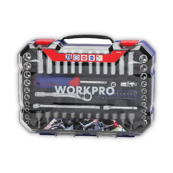 WORKPRO JUEGO TUBOS 70 piezas BOCALLAVES 6 puntas encastre 1/4