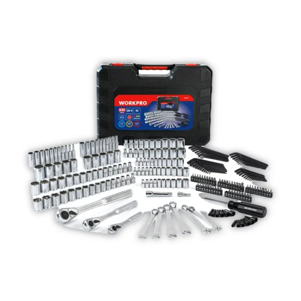 WORKPRO JUEGO HERRAMIENTAS 230 piezas mecánicas VALIJA PLÁSTICA