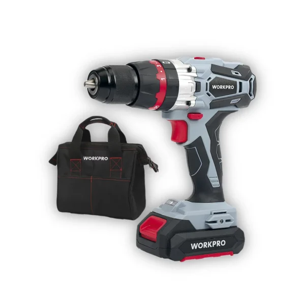WORKPRO TALADRO INALÁMBRICO 20V ion litio de 2 veloc Bivolt con percutor + BOLSO